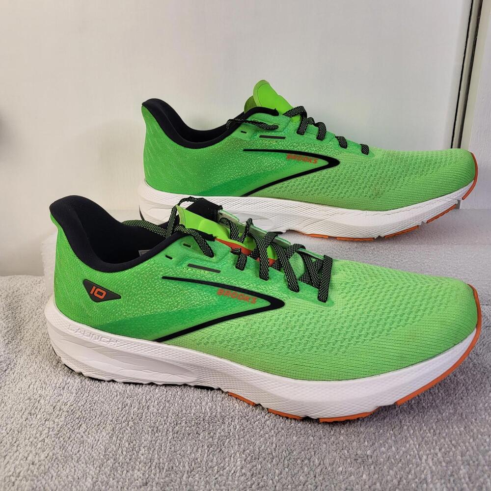 Brooks Launch 10 men's running shoes green gecko and red orange colorway 12Med D